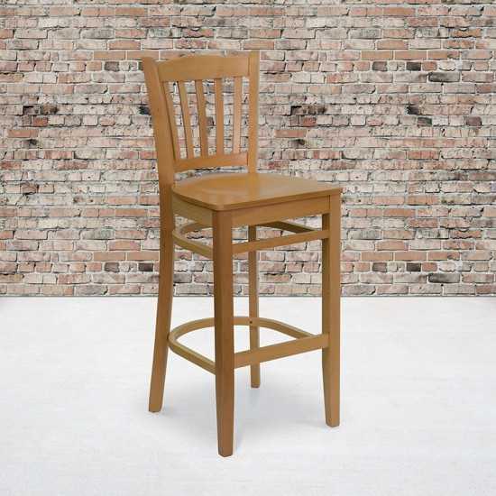 Vertical Slat Back Natural Wood Restaurant Barstool