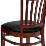 Vertical Slat Back Mahogany Wood Restaurant Chair - Black Vinyl Seat