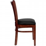 Vertical Slat Back Mahogany Wood Restaurant Chair - Black Vinyl Seat