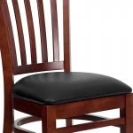 Vertical Slat Back Mahogany Wood Restaurant Chair - Black Vinyl Seat