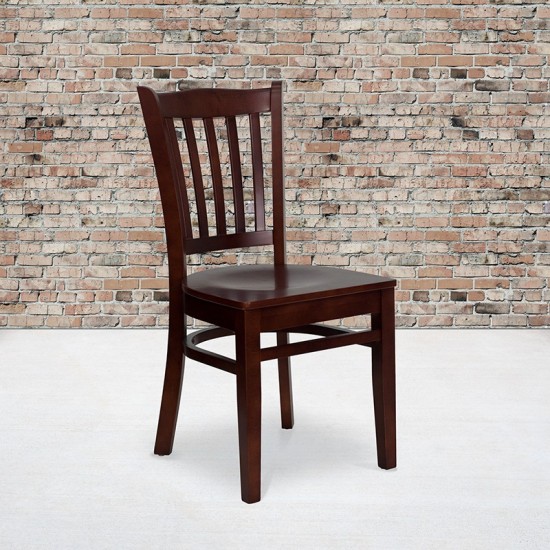 Vertical Slat Back Mahogany Wood Restaurant Chair