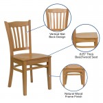 Vertical Slat Back Natural Wood Restaurant Chair