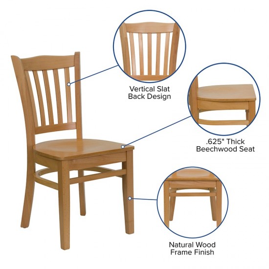 Vertical Slat Back Natural Wood Restaurant Chair