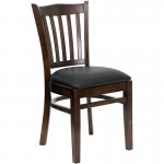 Vertical Slat Back Walnut Wood Restaurant Chair - Black Vinyl Seat