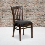 Vertical Slat Back Walnut Wood Restaurant Chair - Black Vinyl Seat