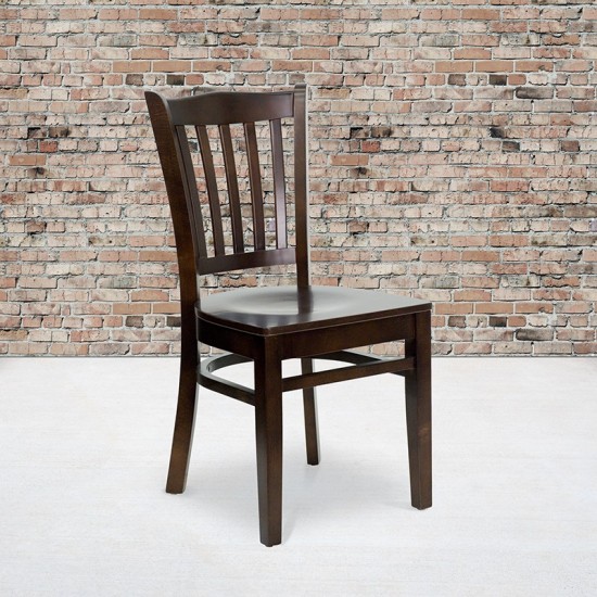 Vertical Slat Back Walnut Wood Restaurant Chair