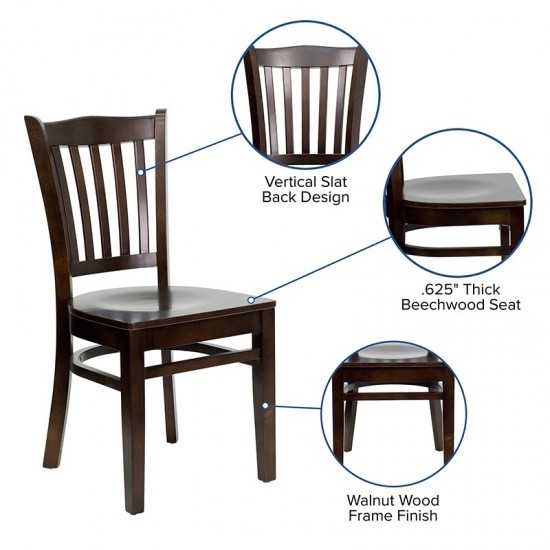 Vertical Slat Back Walnut Wood Restaurant Chair