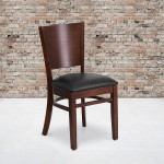 Lacey Series Solid Back Walnut Wood Restaurant Chair - Black Vinyl Seat