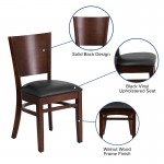 Lacey Series Solid Back Walnut Wood Restaurant Chair - Black Vinyl Seat