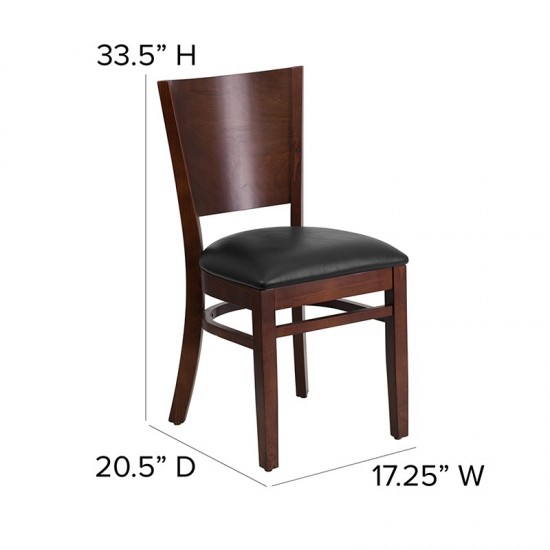 Lacey Series Solid Back Walnut Wood Restaurant Chair - Black Vinyl Seat