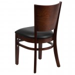 Lacey Series Solid Back Walnut Wood Restaurant Chair - Black Vinyl Seat