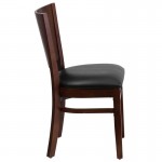 Lacey Series Solid Back Walnut Wood Restaurant Chair - Black Vinyl Seat