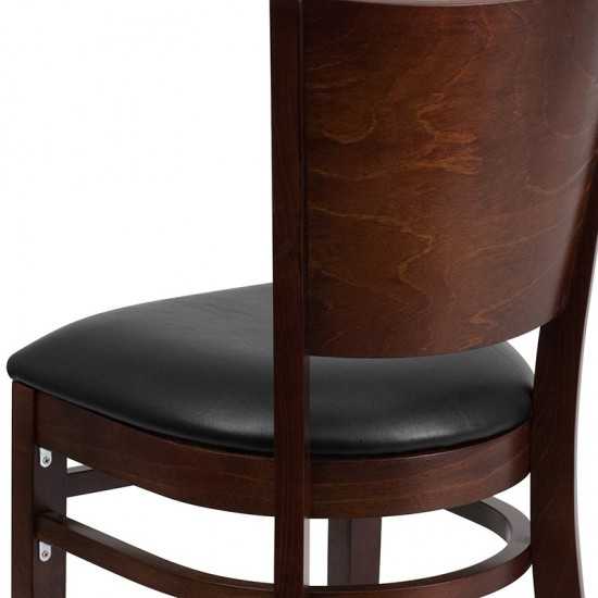 Lacey Series Solid Back Walnut Wood Restaurant Chair - Black Vinyl Seat