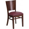 Lacey Series Solid Back Walnut Wood Restaurant Chair - Burgundy Vinyl Seat