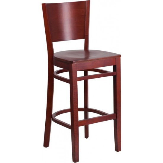 Lacey Series Solid Back Mahogany Wood Restaurant Barstool