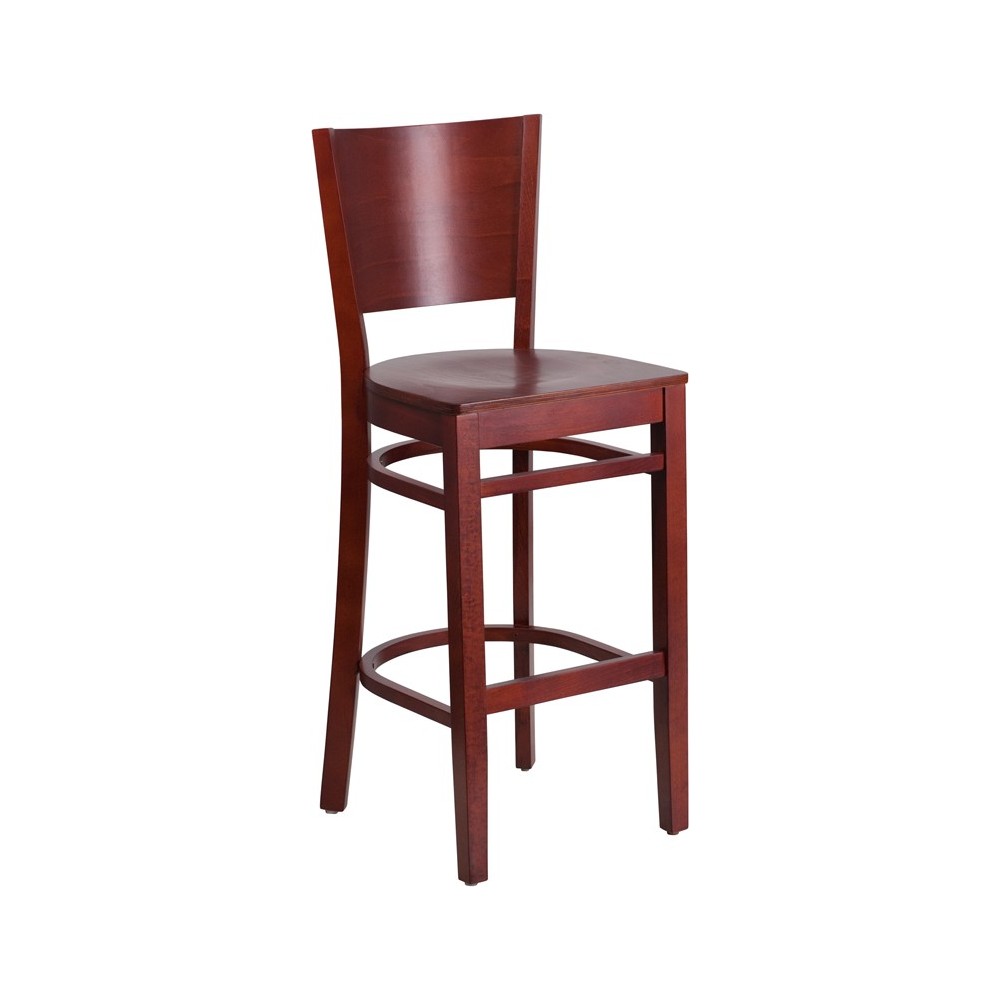 Lacey Series Solid Back Mahogany Wood Restaurant Barstool