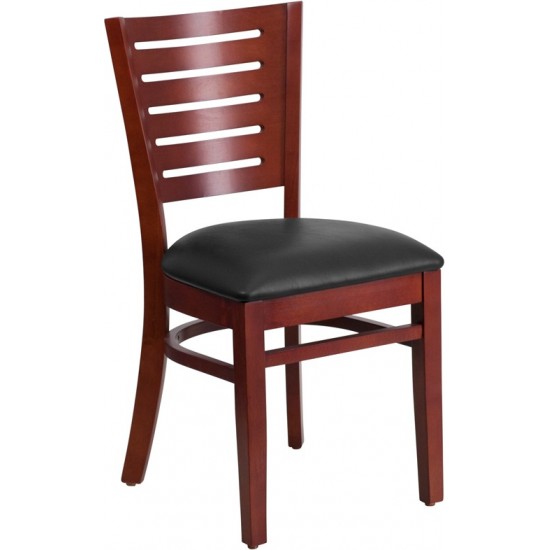 Darby Series Slat Back Mahogany Wood Restaurant Chair - Black Vinyl Seat