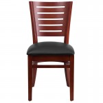 Darby Series Slat Back Mahogany Wood Restaurant Chair - Black Vinyl Seat