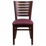 Darby Series Slat Back Walnut Wood Restaurant Chair - Burgundy Vinyl Seat