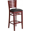Darby Series Slat Back Mahogany Wood Restaurant Barstool - Black Vinyl Seat