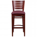 Darby Series Slat Back Mahogany Wood Restaurant Barstool - Burgundy Vinyl Seat