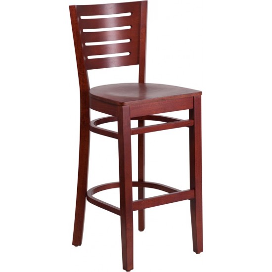 Darby Series Slat Back Mahogany Wood Restaurant Barstool