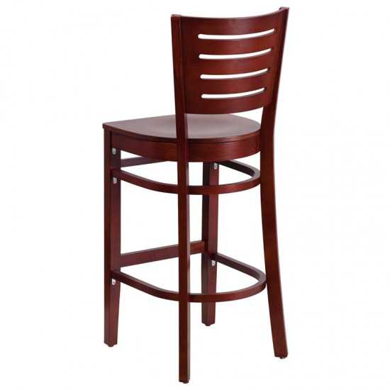 Darby Series Slat Back Mahogany Wood Restaurant Barstool