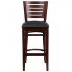 Darby Series Slat Back Walnut Wood Restaurant Barstool - Black Vinyl Seat