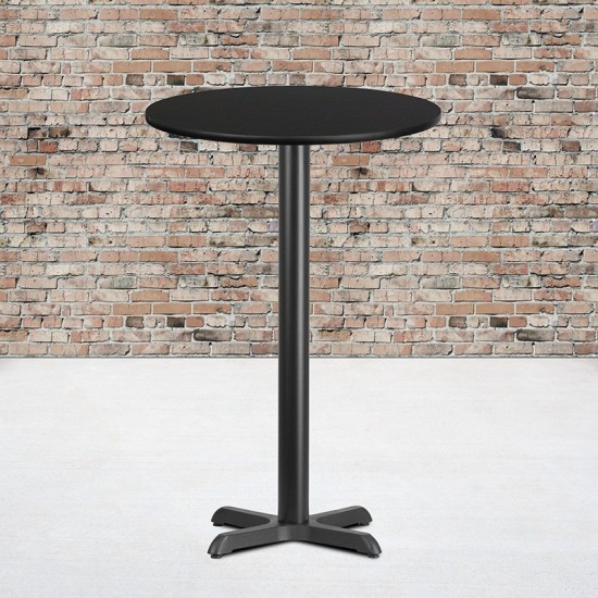 24'' Round Black Laminate Table Top with 22'' x 22'' Bar Height Table Base