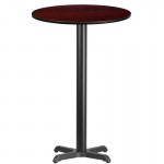 24\'\' Round Mahogany Laminate Table Top with 22\'\' x 22\'\' Bar Height Table Base
