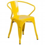 Commercial Grade 31.5" x 63" Rectangular Yellow Metal Indoor-Outdoor Table Set with 4 Arm Chairs