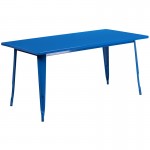 Commercial Grade 31.5" x 63" Rectangular Blue Metal Indoor-Outdoor Table Set with 6 Stack Chairs