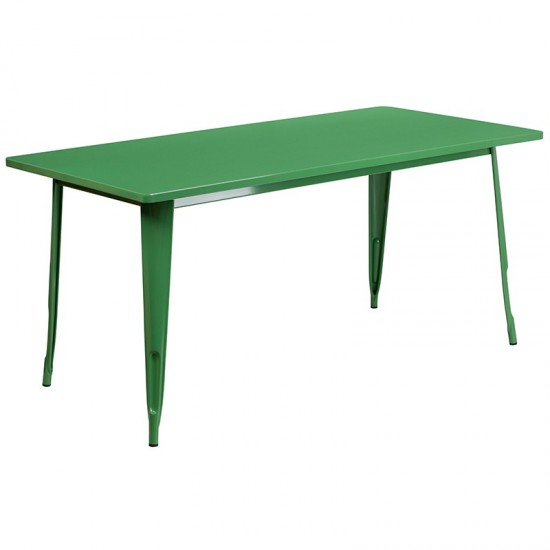 Commercial Grade 31.5" x 63" Rectangular Green Metal Indoor-Outdoor Table Set with 6 Stack Chairs