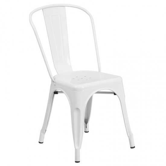 Commercial Grade 31.5" x 63" Rectangular White Metal Indoor-Outdoor Table Set with 6 Stack Chairs