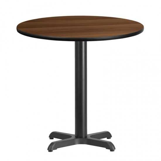 30'' Round Walnut Laminate Table Top with 22'' x 22'' Table Height Base