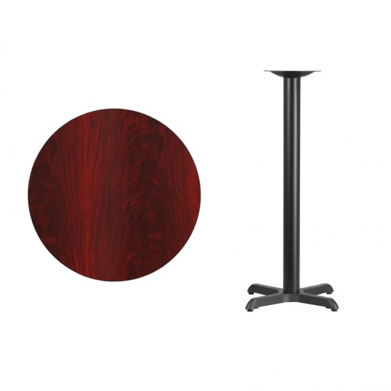 30'' Round Mahogany Laminate Table Top with 22'' x 22'' Bar Height Table Base