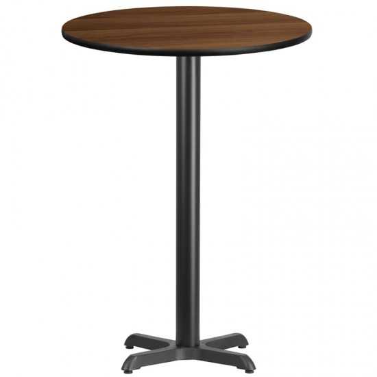 30'' Round Walnut Laminate Table Top with 22'' x 22'' Bar Height Table Base