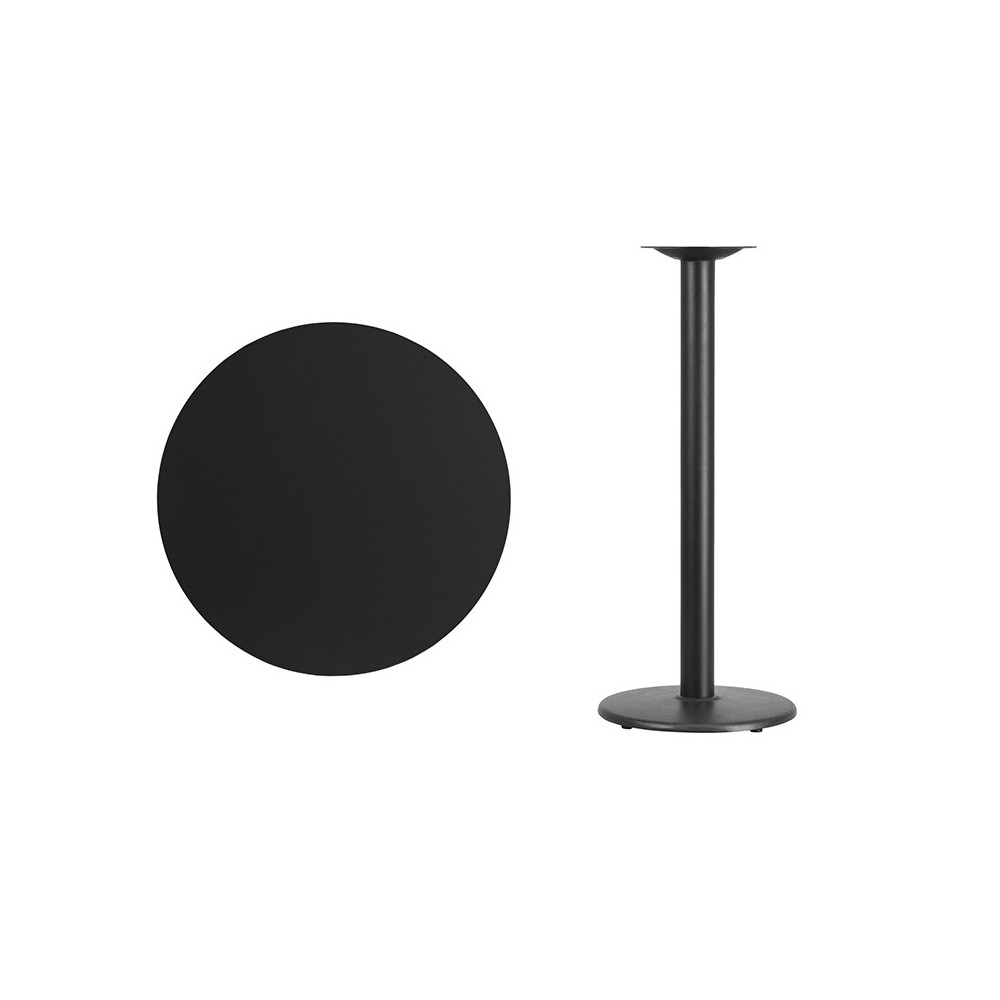 30'' Round Black Laminate Table Top with 18'' Round Bar Height Table Base 30'' Round Black Laminate Table Top with 18'' Round Bar Height Table Base