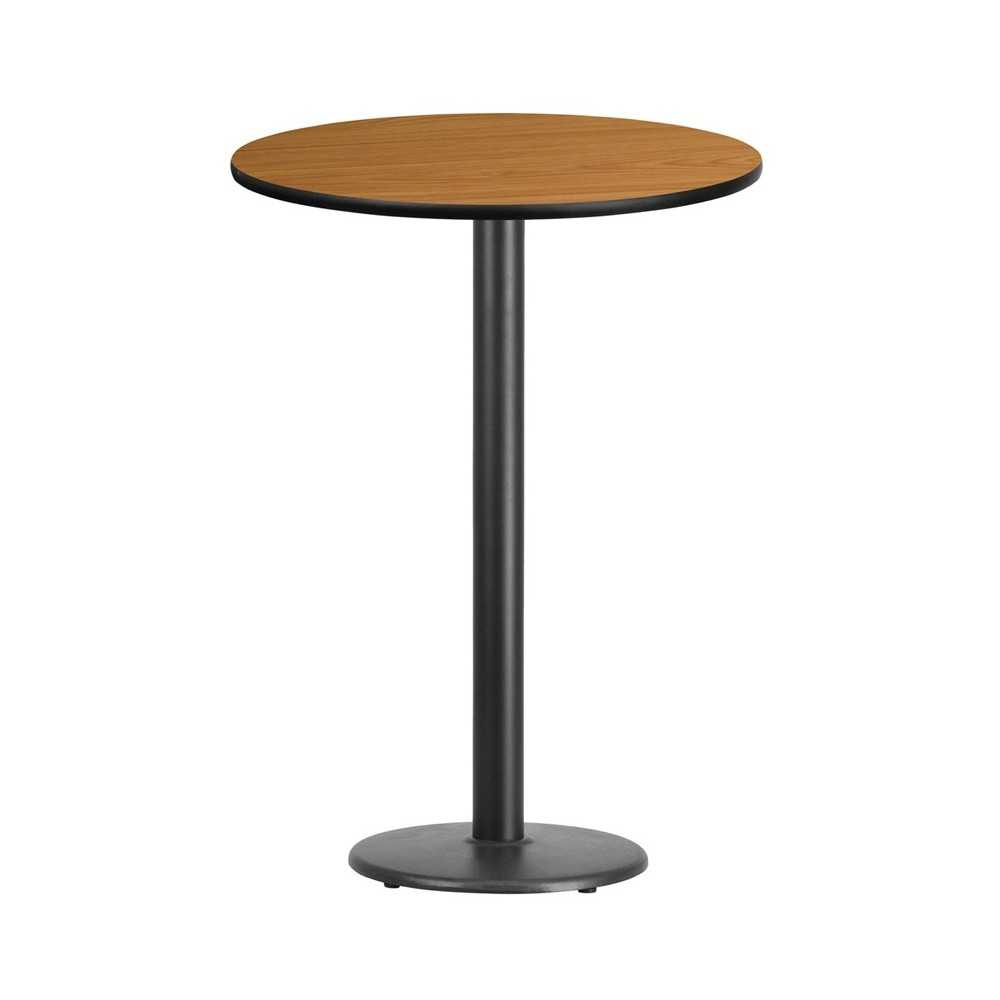 30'' Round Natural Laminate Table Top with 18'' Round Bar Height Table Base