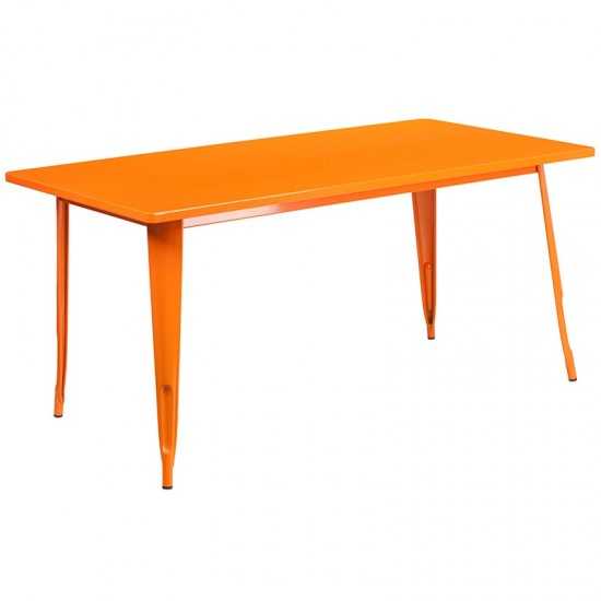 Commercial Grade 31.5" x 63" Rectangular Orange Metal Indoor-Outdoor Table Set with 6 Arm Chairs