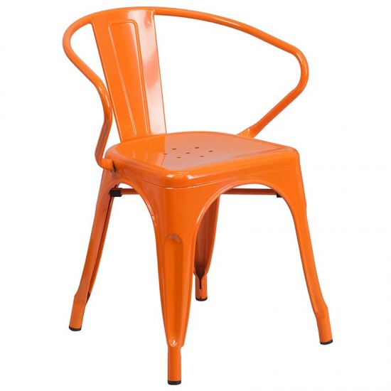 Commercial Grade 31.5" x 63" Rectangular Orange Metal Indoor-Outdoor Table Set with 6 Arm Chairs