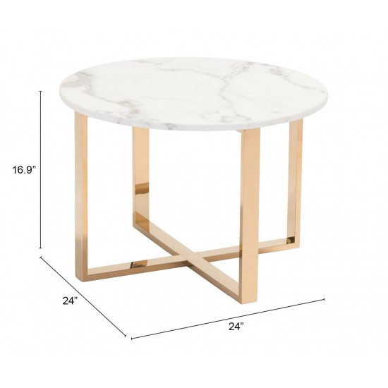 Globe End Table White & Gold