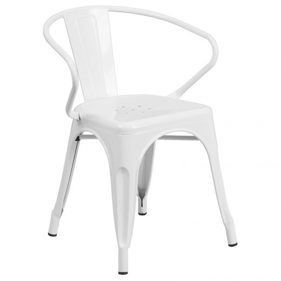 Commercial Grade 31.5" x 63" Rectangular White Metal Indoor-Outdoor Table Set with 6 Arm Chairs