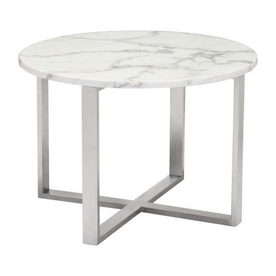 Globe End Table White & Silver