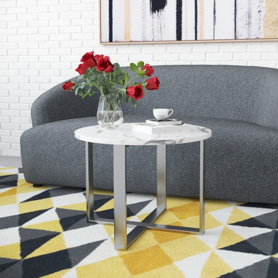 Globe End Table White & Silver