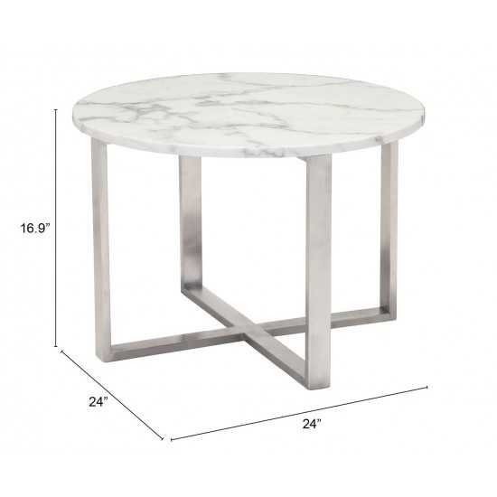 Globe End Table White & Silver