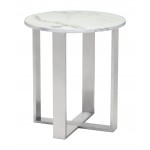 Atlas End Table Stone White & Silver