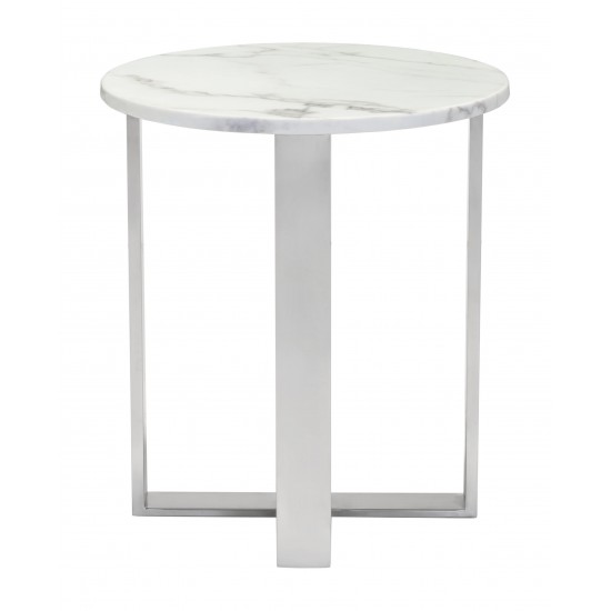 Atlas End Table Stone White & Silver