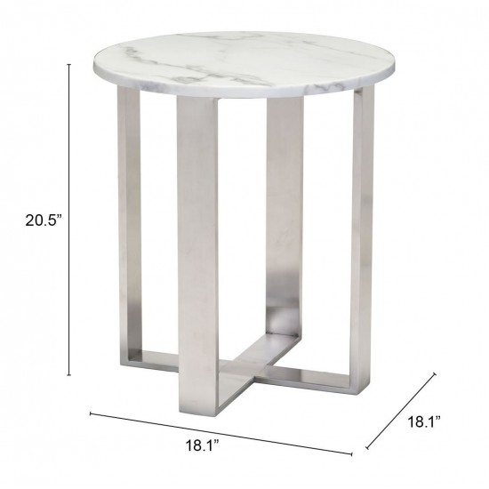 Atlas End Table Stone White & Silver