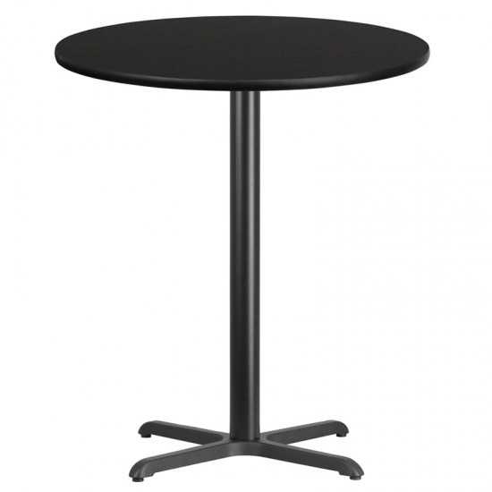 36'' Round Black Laminate Table Top with 30'' x 30'' Bar Height Table Base